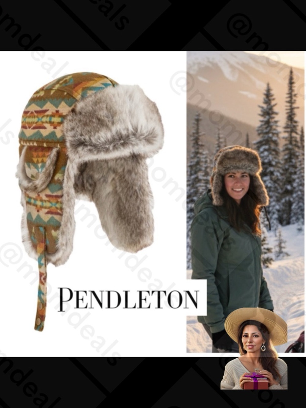 Pendleton 100% Wool Faux Fur Trapper Hat Solstice Canyon Southwestern MED unisex